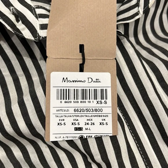 Massimo Dutti long sleeve belted button down black &white 3/4 length dress XS/S - Picture 11 of 16